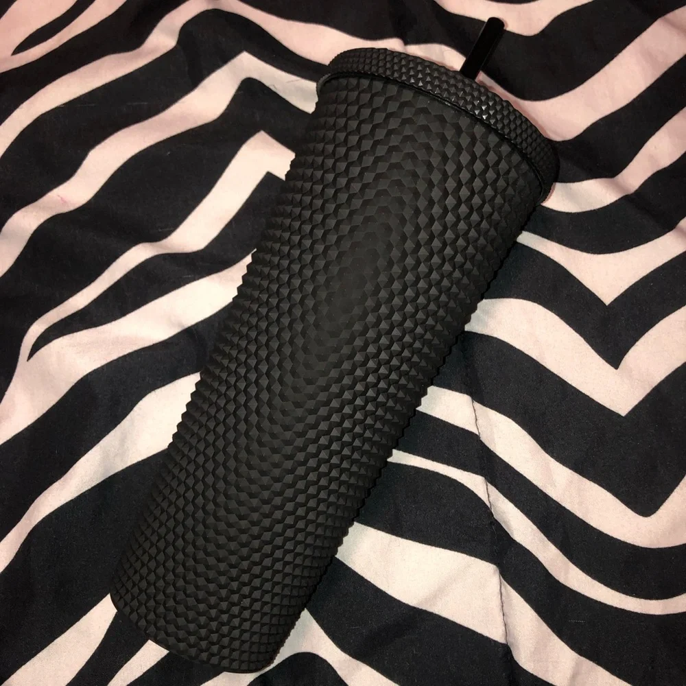 Letter M Black Textured Tumbler with Straw, New